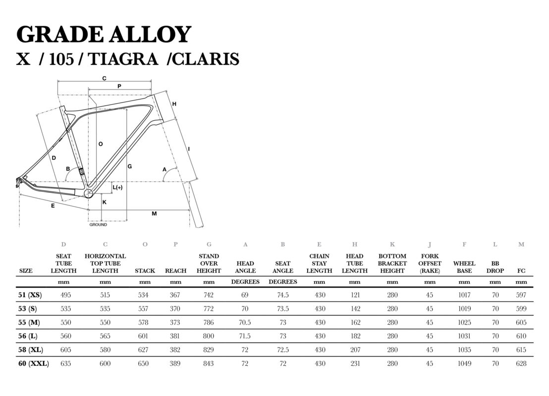 2015 GT Grade Alloy 105 geometry chart